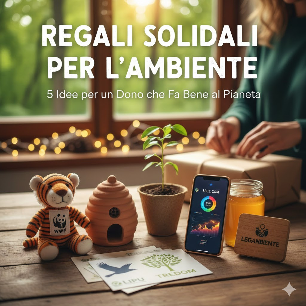 immagine-articComposizione di regali solidali ambientali con peluche WWF, alveare per api e certificati Treedom e Lipu.olo